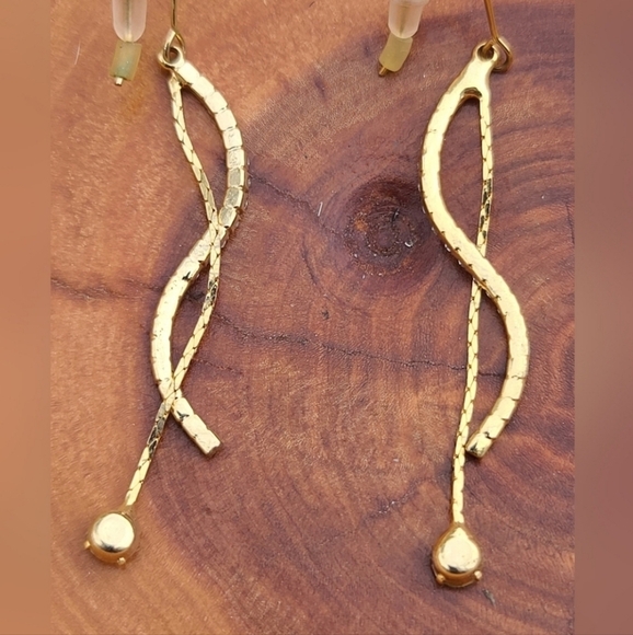 Goldtone Double Strand with Rhinestone Swirl Rhinestone Stud Dangle Earrings - Picture 5 of 5